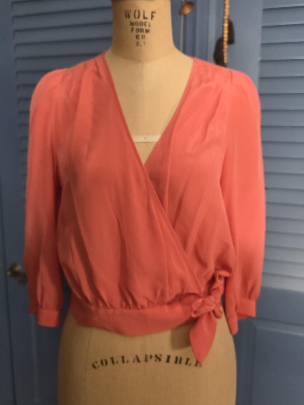Madewell 100% Silk Wrap Top in Coral Red – Size Small